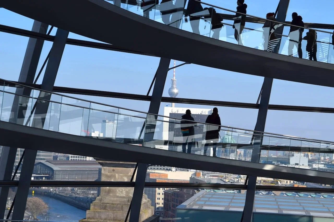 Berlin's TV Tower (Fernsehturm) seen from the top of the Reichstag dome