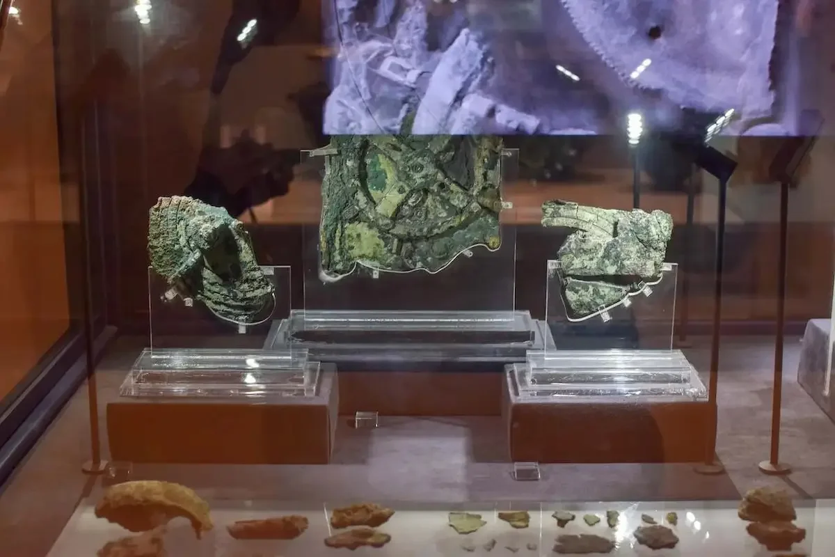 The Antikythera Mechanism, the world's first analogue computer, on display in Athens