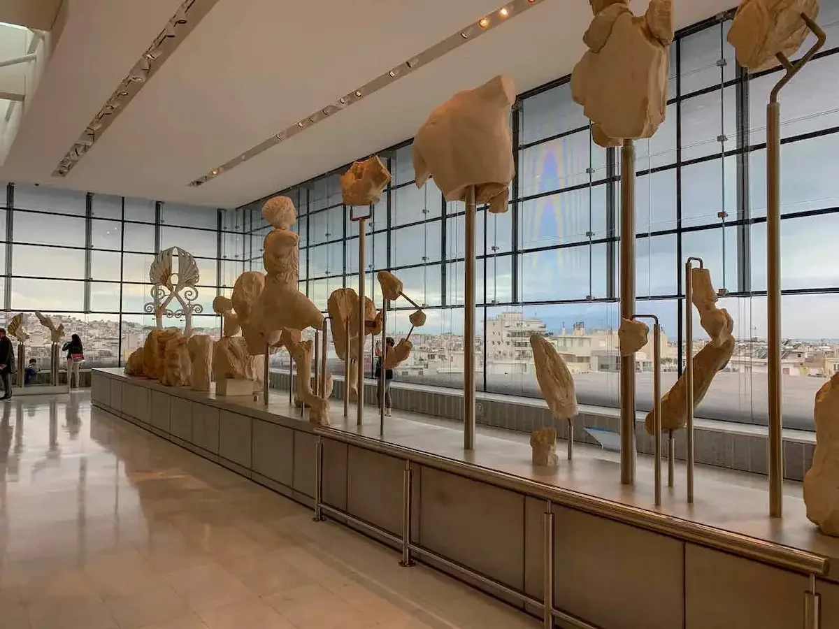 Sculptural display inside the Acropolis Museum in Athens