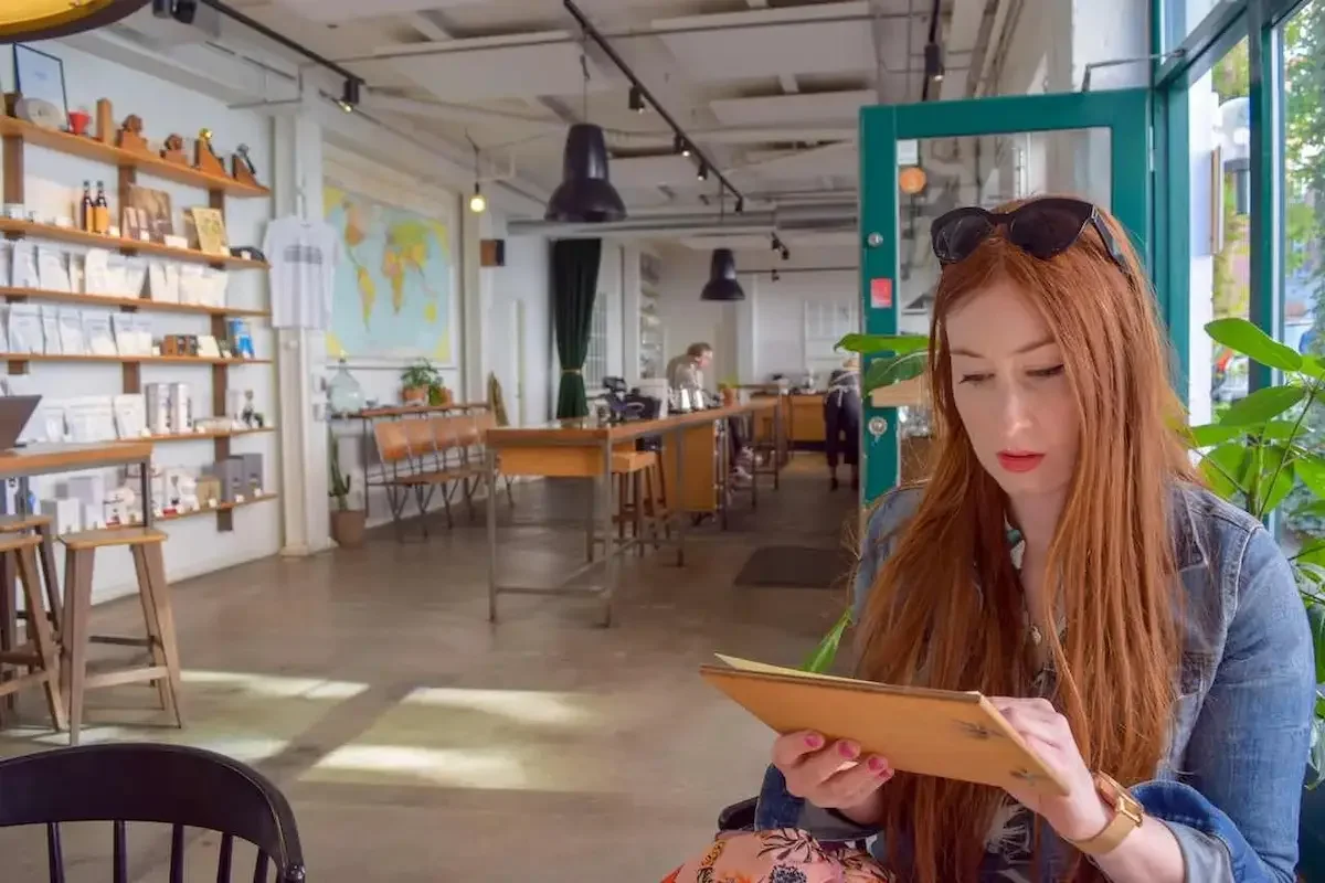 Amber browsing menu at Coffee Collective in Copenhagen