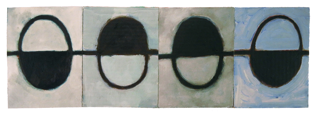 NIGHTSTAND LEVEL TRANSFER (2016) acrylic on cardboard on wood 8" x 24" inquire at moniquearnonantiques.com
