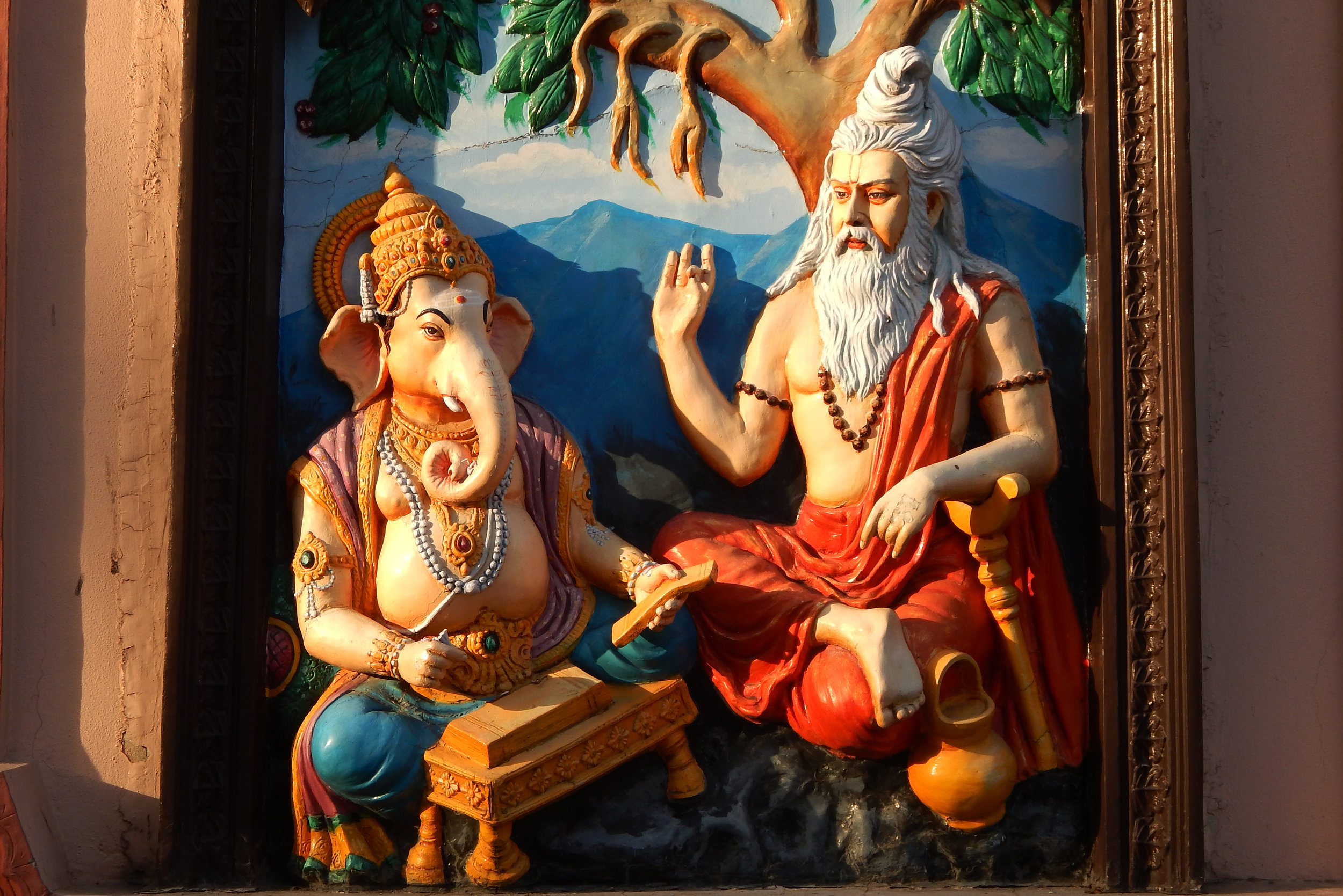 Veda Vyasa dictating the Mahabharata to Ganesha