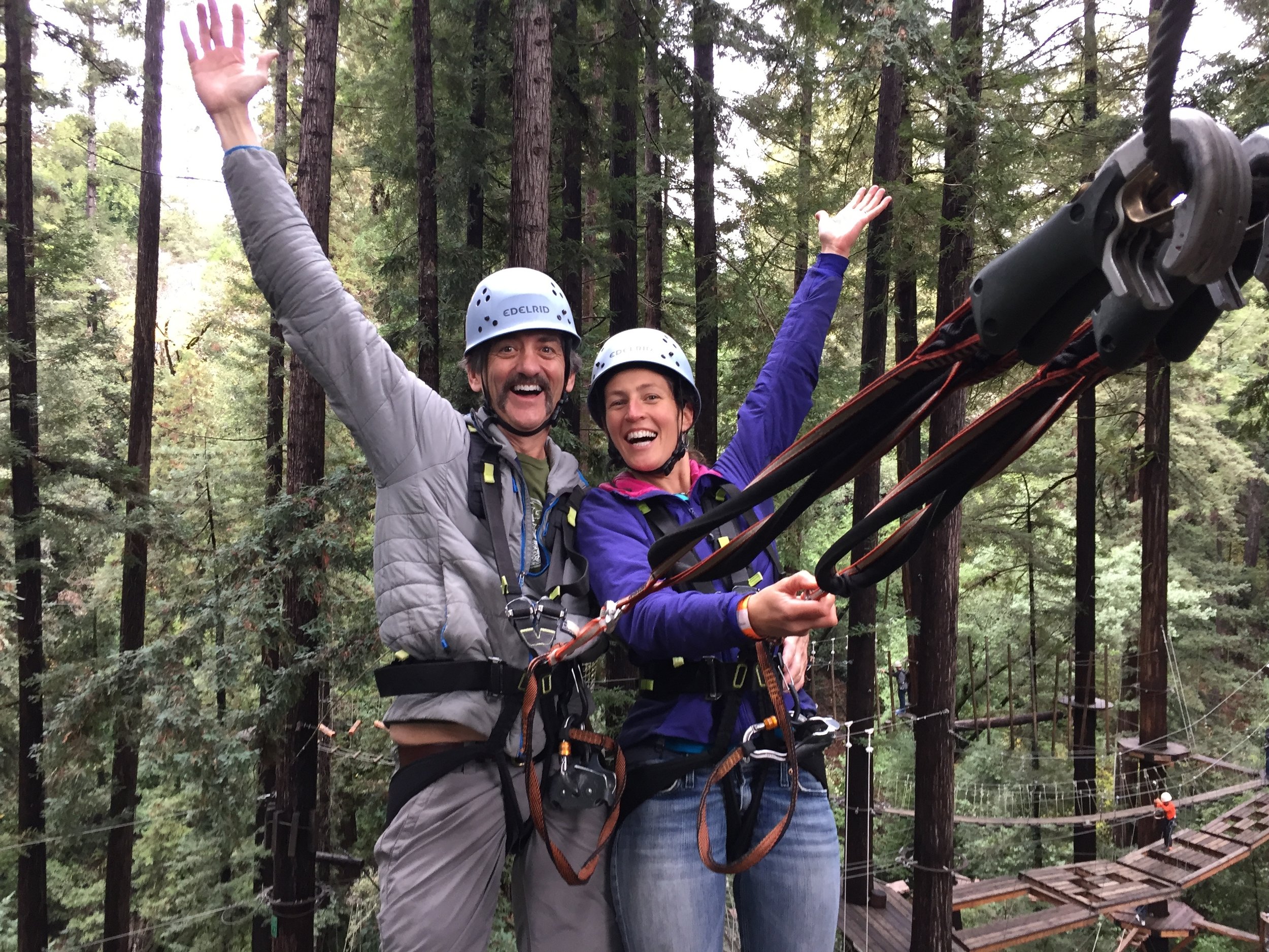 2 Happy Mountain Sea Customers enjoying the Ropes Course!
