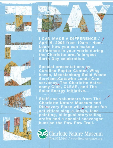 ad for earth day (hand drawn letters, chose map image, photoshop and indesign)