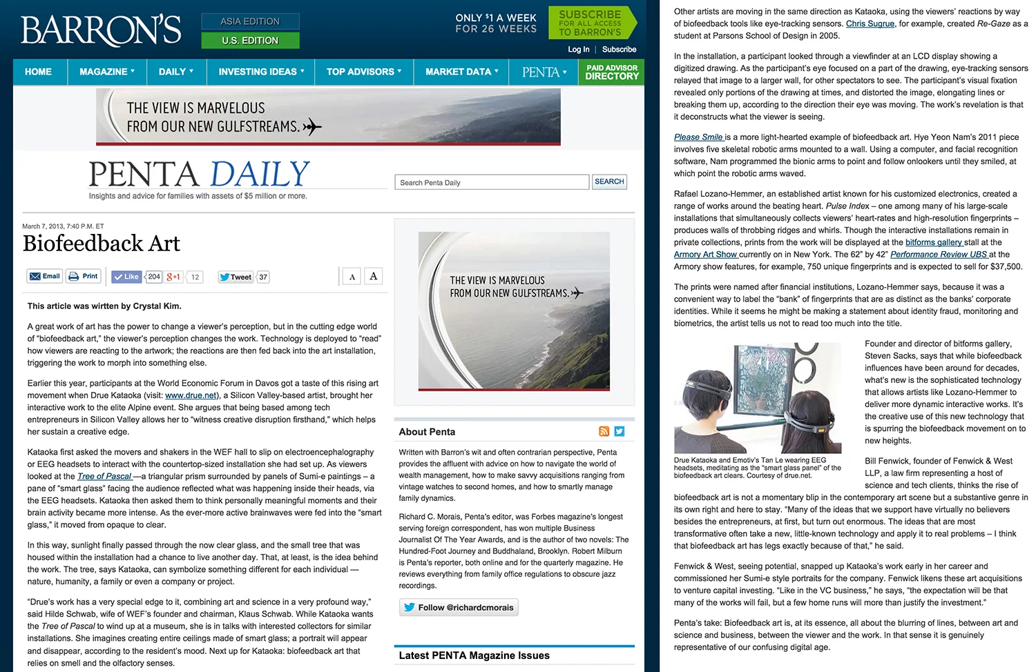 Barron's Penta Daily: Biofeedback Art