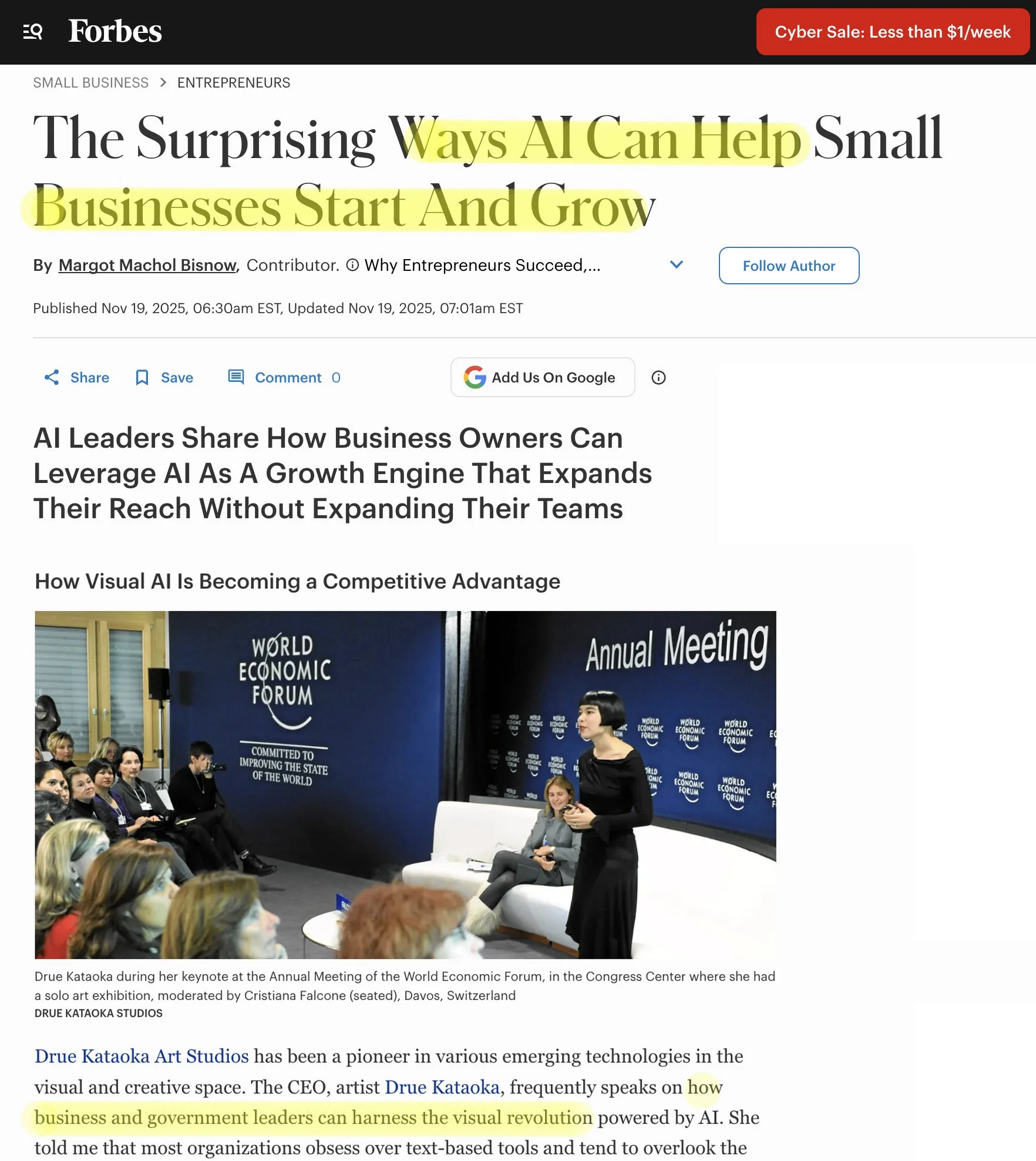  Forbes interviewed Drue for a feature on how SMBs can use visual AI to outcompete larger rivals.   Full excerpt on Drue here:    Visual AI can be a HUGE competitive advantage not just for enterprises, but also for SMBs.  She shared concrete suggesti