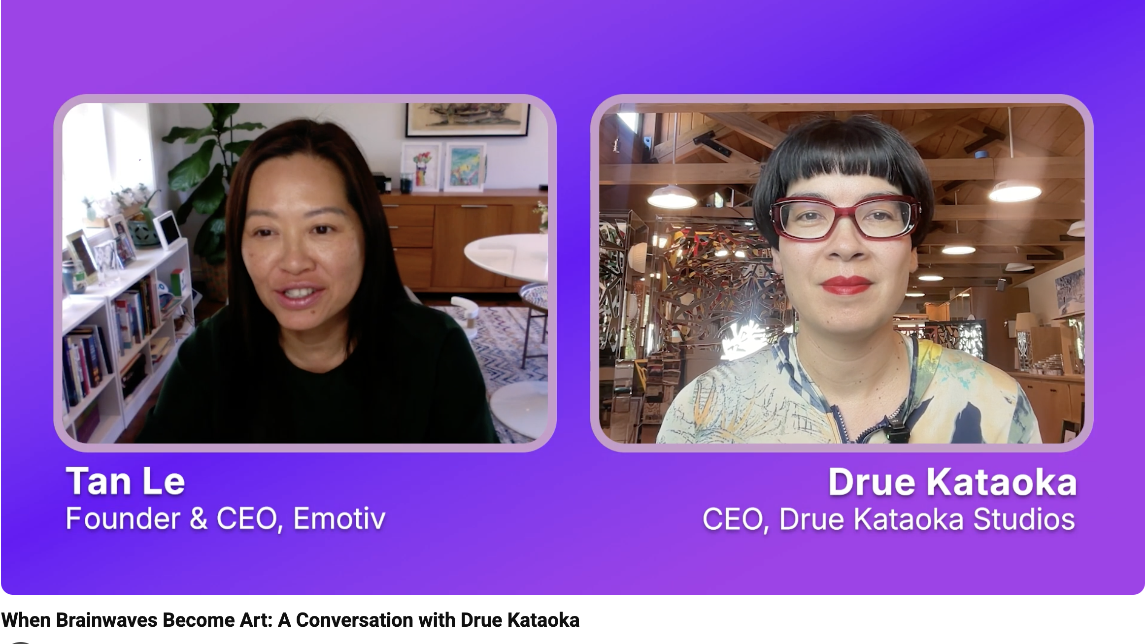  Drue was featured on the podcast  “Decoded: The Future of Neurotech,: hosted by BCI pioneer Tan Le.   Full video here:   Of the interview Tan says: “I sat down with my longtime friend and collaborator   Drue Kataok    a   ✨  an artist and technologi