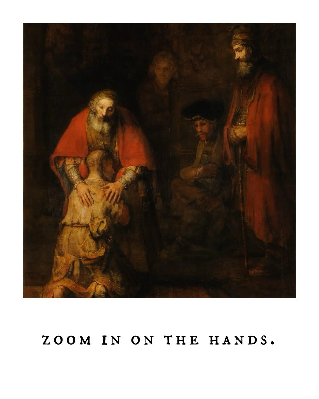 Rembrandt painted the father&rsquo;s hands very differently, and it changes how I see the story of the Prodigal Son.

In his painting, The Return of the Prodigal Son (c. 1669), we see the Prodigal Son kneeling in rags. The onlookers are there; the ol