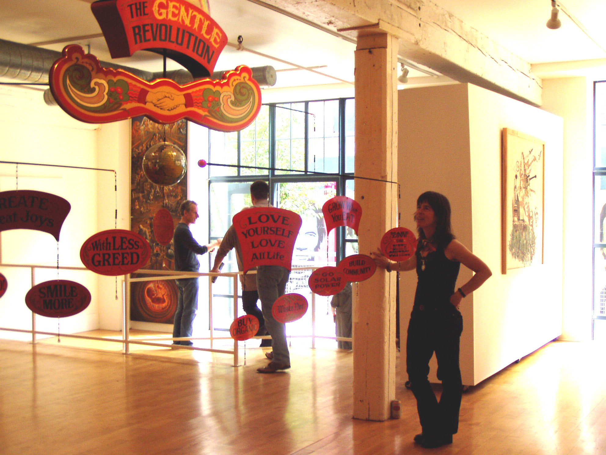 The Gentle Revolution Mobile a politic, Gallery XIV, Boston 2008, Mixed media, painted kinetic sculpture, 6’ x 11’ x 11’