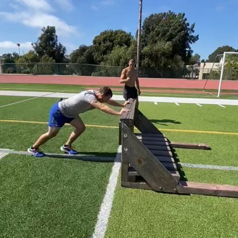 Saturday track session for @briantcity crafted by @mikesaffaie

Couldn't let him have all the fun. Here's the sled push finisher. 8 seconds work 5 rest until you complete 100 yards (need to check that track, I'm pretty sure it's actually 125 yards or