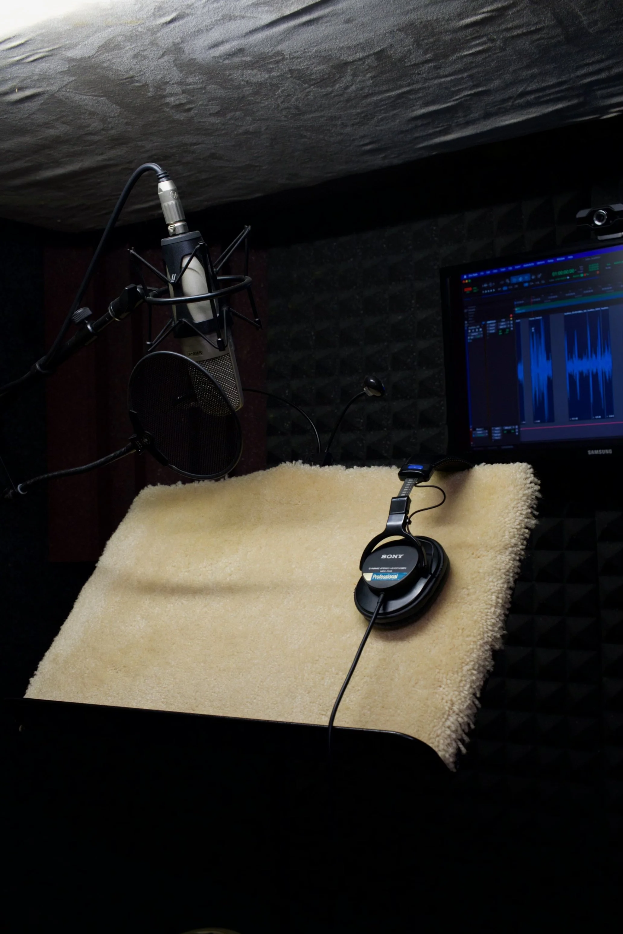 Vocal Booth with Microphone and Music Stand
