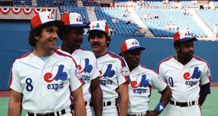 When the Expos hosted the 1982 All-Star Game at Stade Olympique, five Expos made the National League team. From left to right: Gary Carter, Andre Dawson, Steve Rogers, Tim Raines, and Al Oliver.