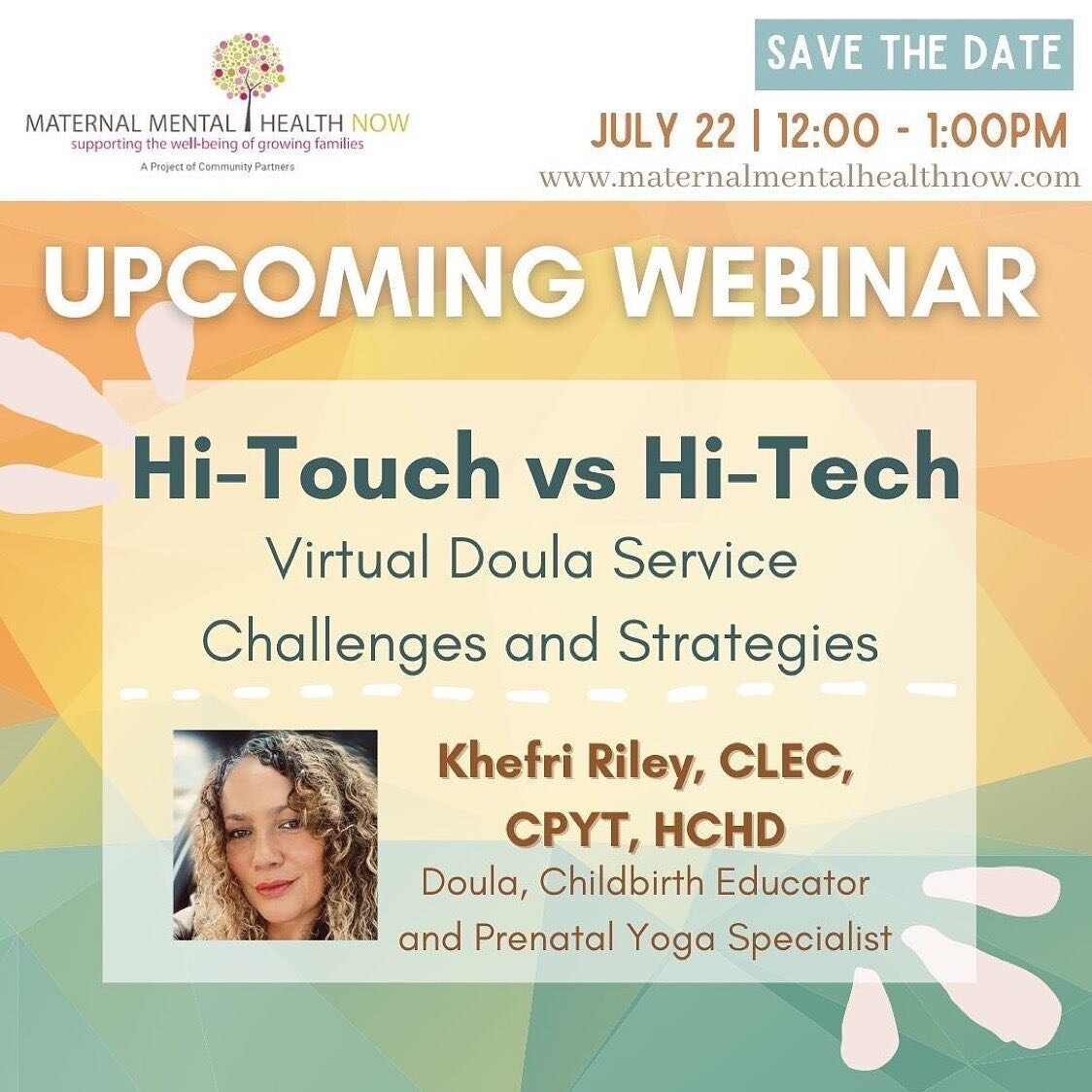 REGISTER VIA @maternalmentalhealthnow
&bull;
Mark your calendars!! On Thursday, July 22nd at 12pm we will be hosting the next webinar in our series. Doulas are an essential part of the birthing family's perinatal caregiving team. Doula care is typica