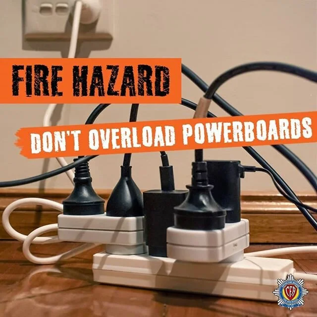 Winter safety tip: Don't overload power boards

Remember:
▪️Use powerboards according to manufacturers instructions; ▪️Avoid using double adaptors; ▪️Don't plug high wattage appliances (such as heaters) into powerboards as it may overload and cause a fire; ▪️Place powerboards in ventilated areas and keep them free of dust, grease and dirt.