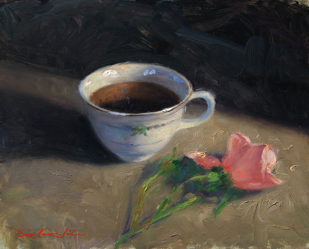 Tea Cup and Pink Rose - 8" x 10"