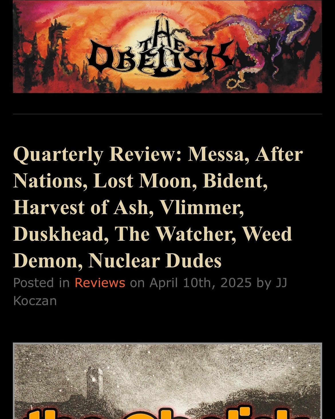 🖤 Shout-out to @jjkoczan for this very kind and thoughtful review in 𝐓𝐇𝐄 𝐎𝐁𝐄𝐋𝐈𝐒𝐊&rsquo;s quarterly roundup 🖤

You can read the full roundup of all the stellar bands&rsquo; releases covered at the link below (and in our LT) 🦑

https://the