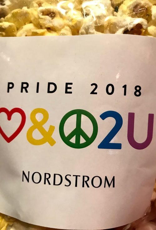 Image: Photo of popcorn in LGBTQ Pride Nordstrom packaging for New York City Pride 2018