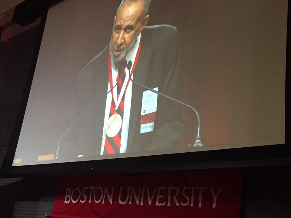 Image: The Reverend Gil Caldwell speaking at Boston University after receiving the 2016 Distinguished Alumni Award