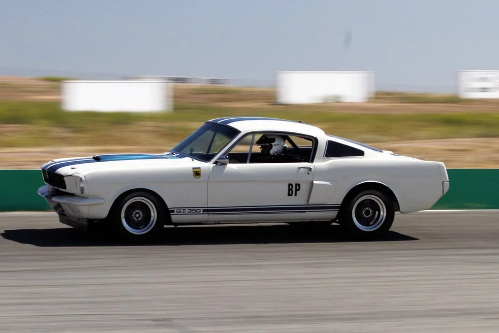 Le Mans winner, John Morton, pilots the OVC Shelby G.T.350 prototype at Willow Springs Raceway