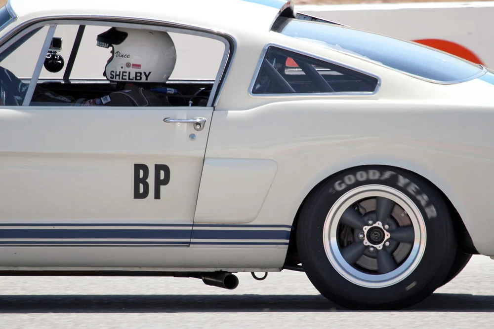 Shelby American V.P., Vince LaViolette, pilots the OVC Shelby G.T.350 prototype at Willow Springs Raceway