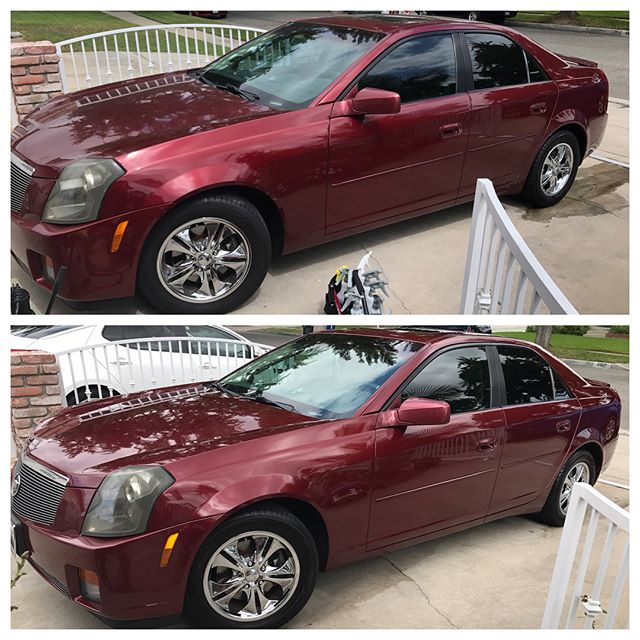 #beforeandafter of a #cadillac #cts after a #ecofriendly #washandwax and minor spot removal of the interior #mobiledetailing #smallbusiness #huntingtonbeach #westminster #longbeach #orangecounty #detailersofinstagram