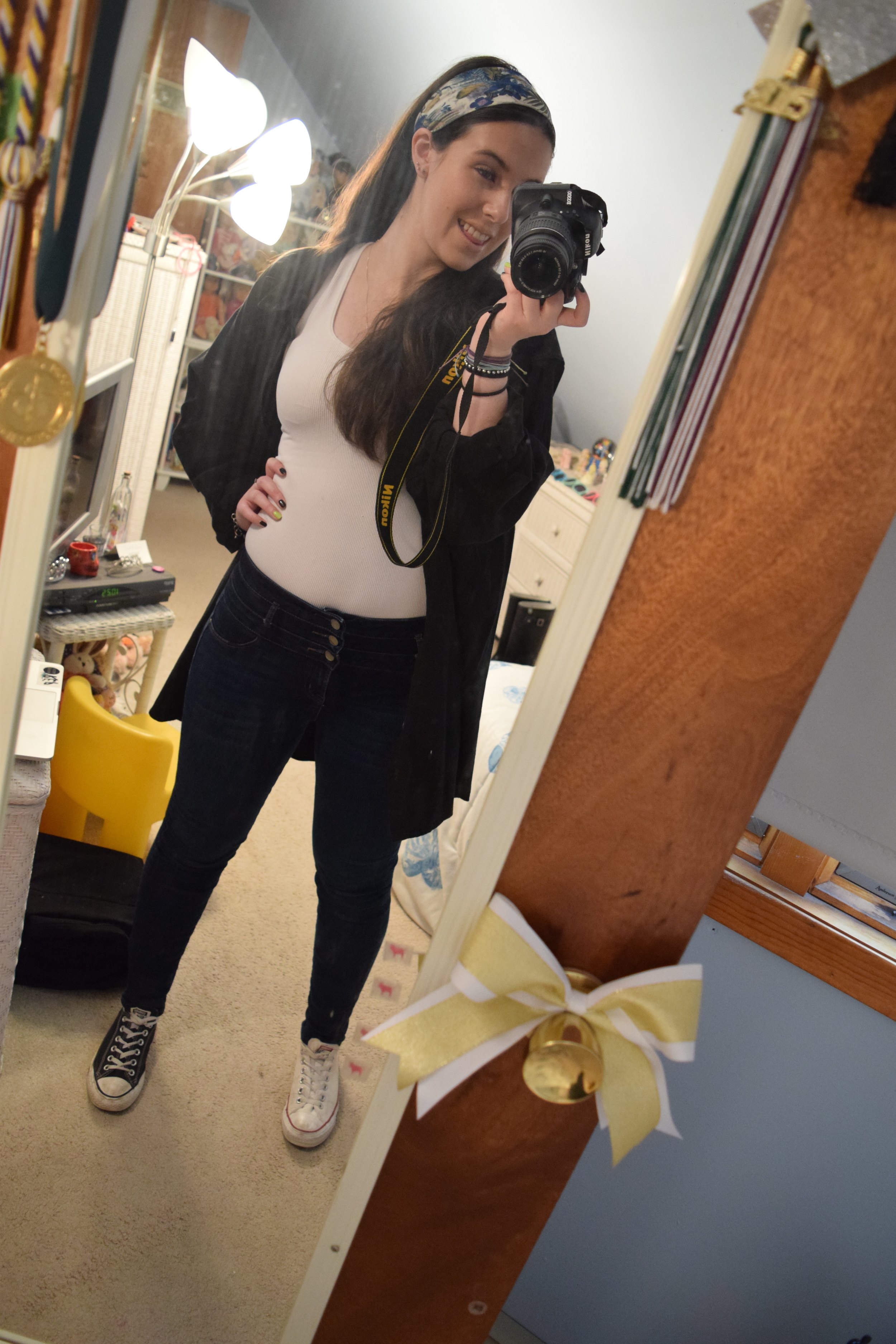 When will I learn to clean my mirror and not be awkward?! My headband is from Garment District .