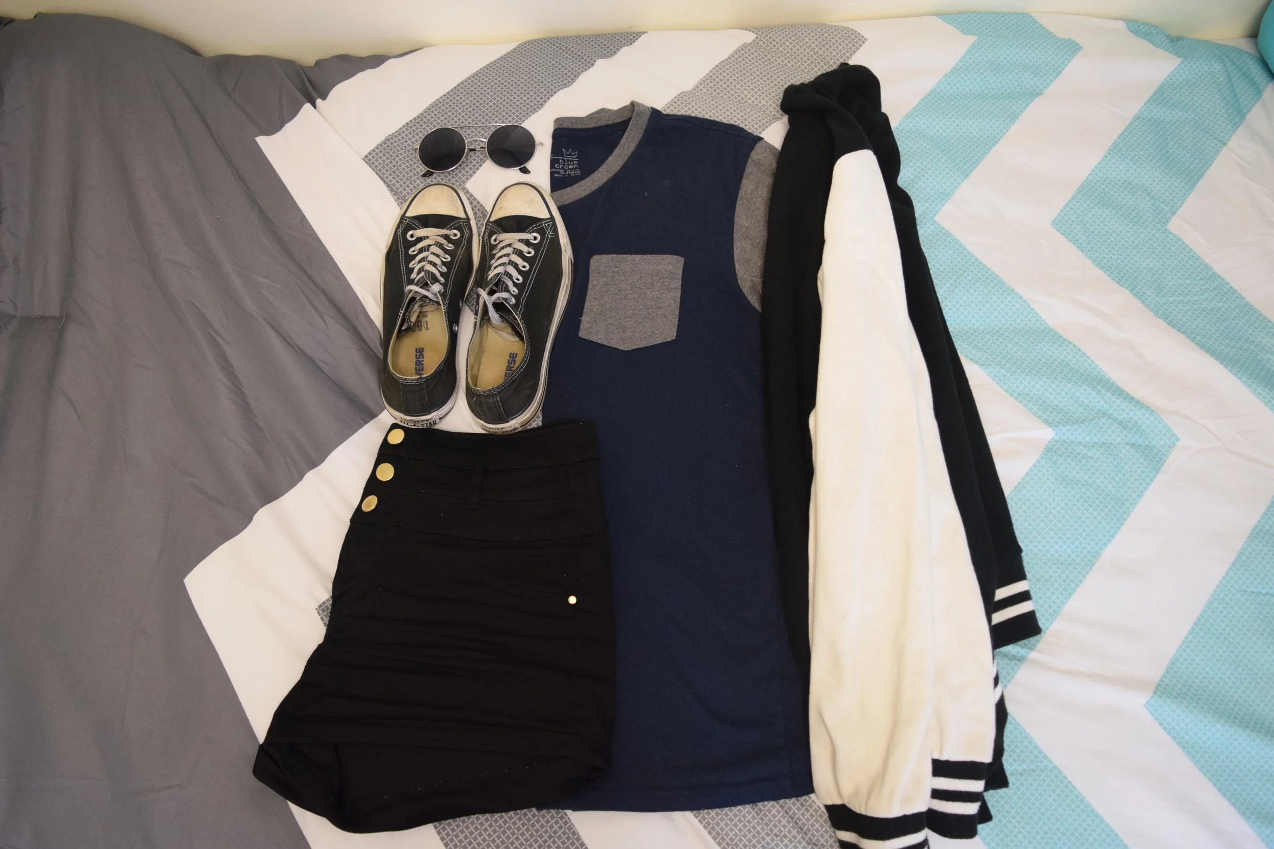 Shirt . Shorts . Jacket (similar). Sneakers . Sunglasses (similar).