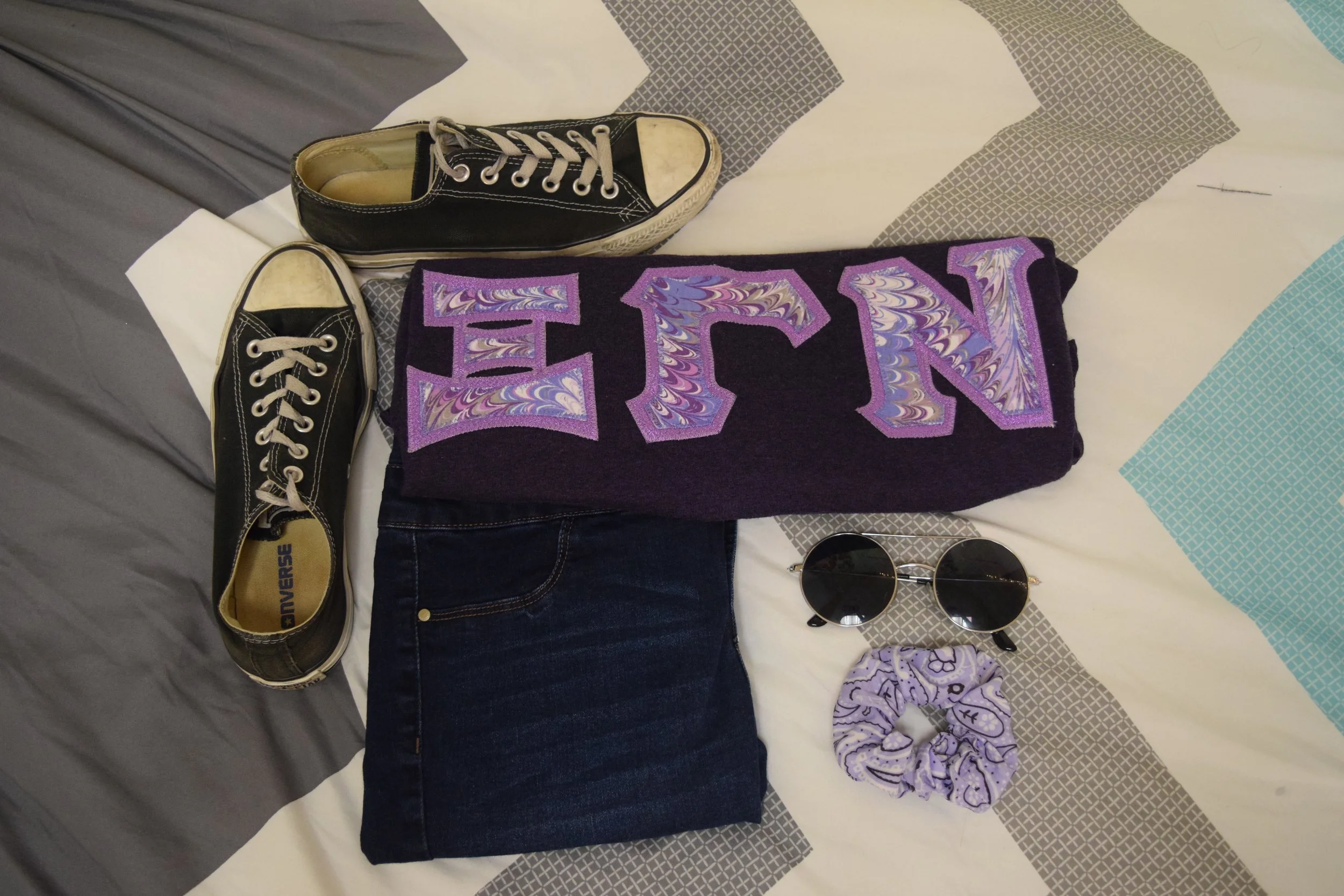 Shirt . Jeans . Sneakers . Sunglasses (similar). Scrunchie . 