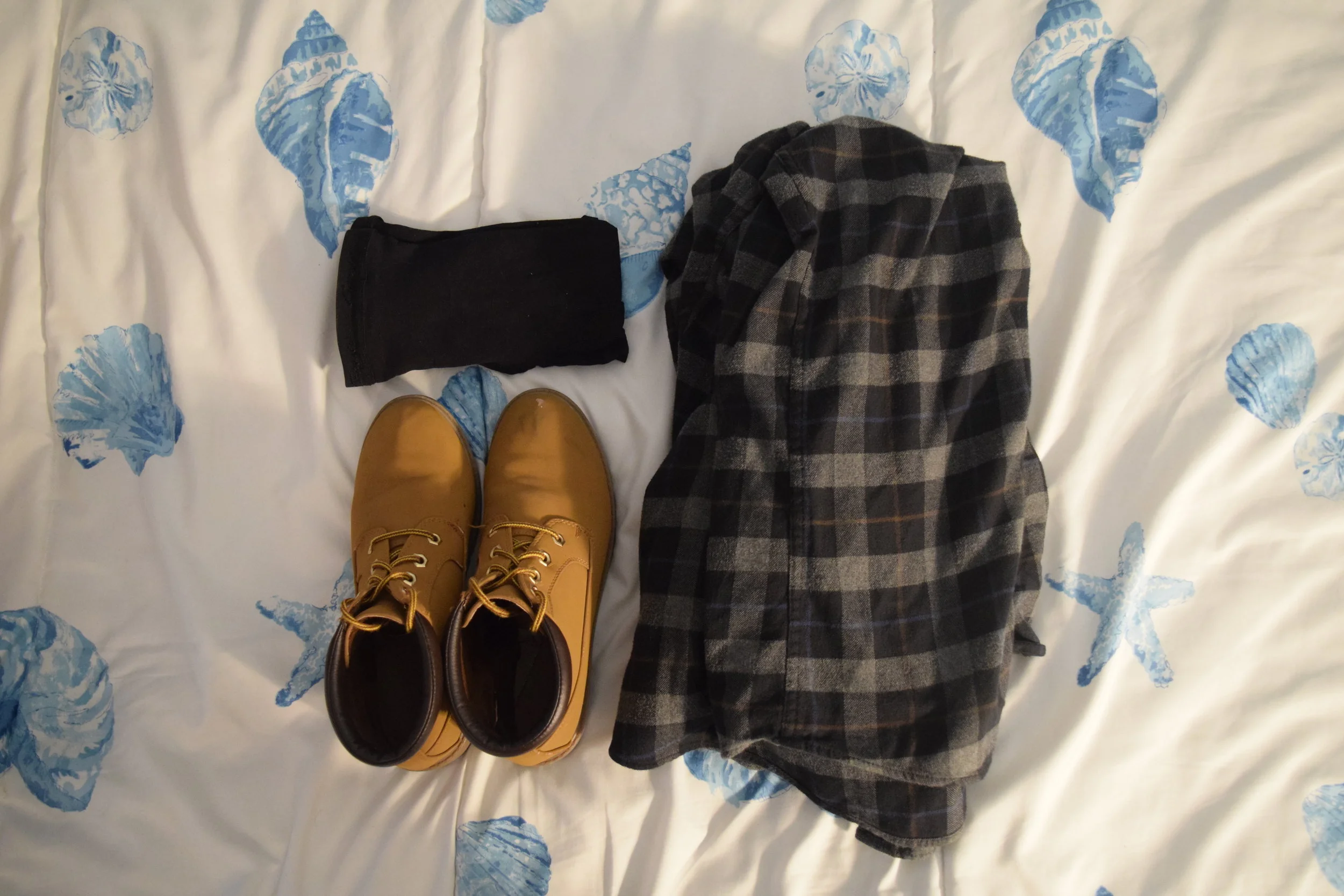 Flannel (no longer being sold at Eddie Bauer ). Boots (no longer being sold at Primark ). Stockings .