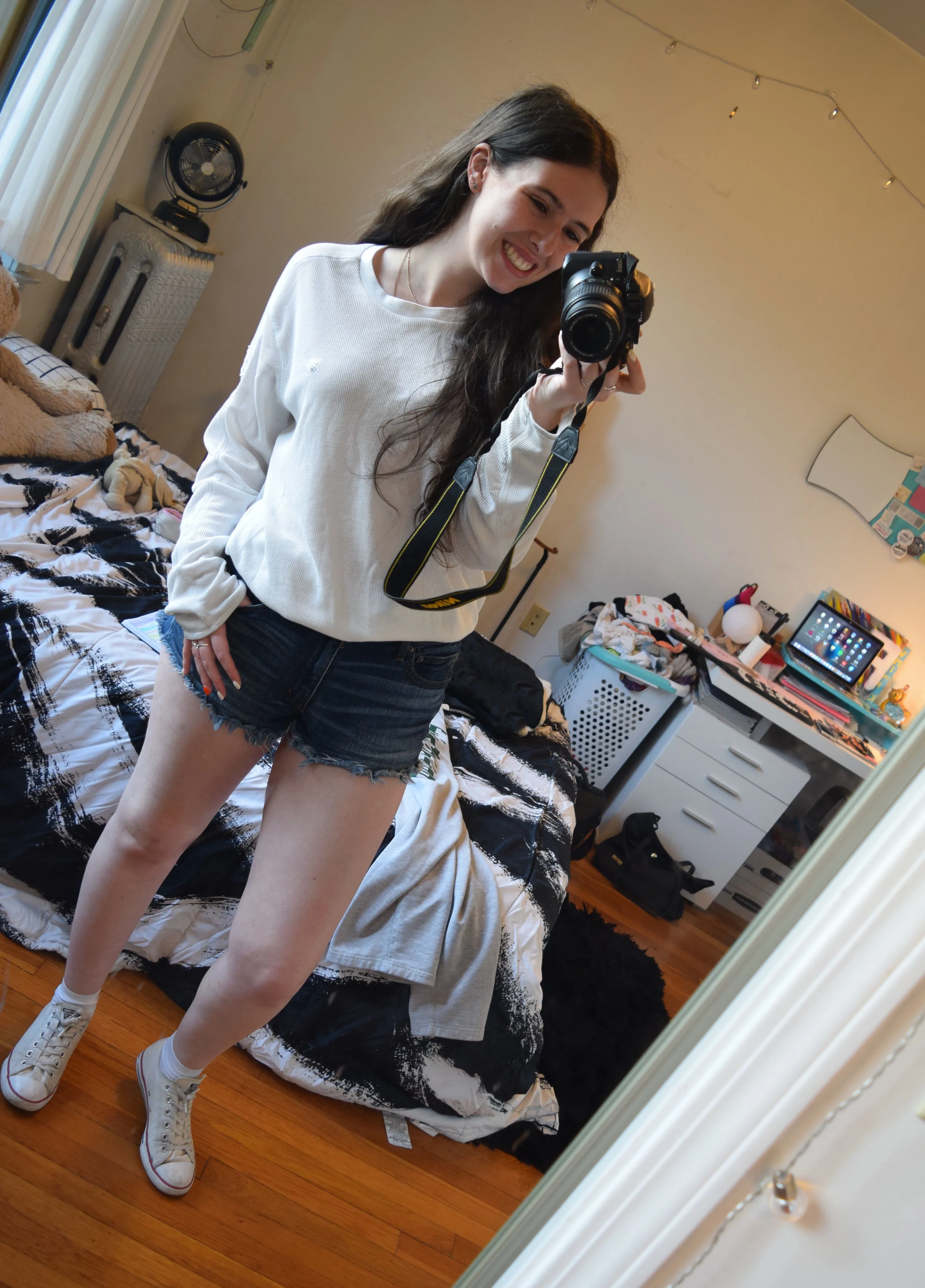 whitelongsleevetopdenimshortswhiteconversetheclunkster.jpg