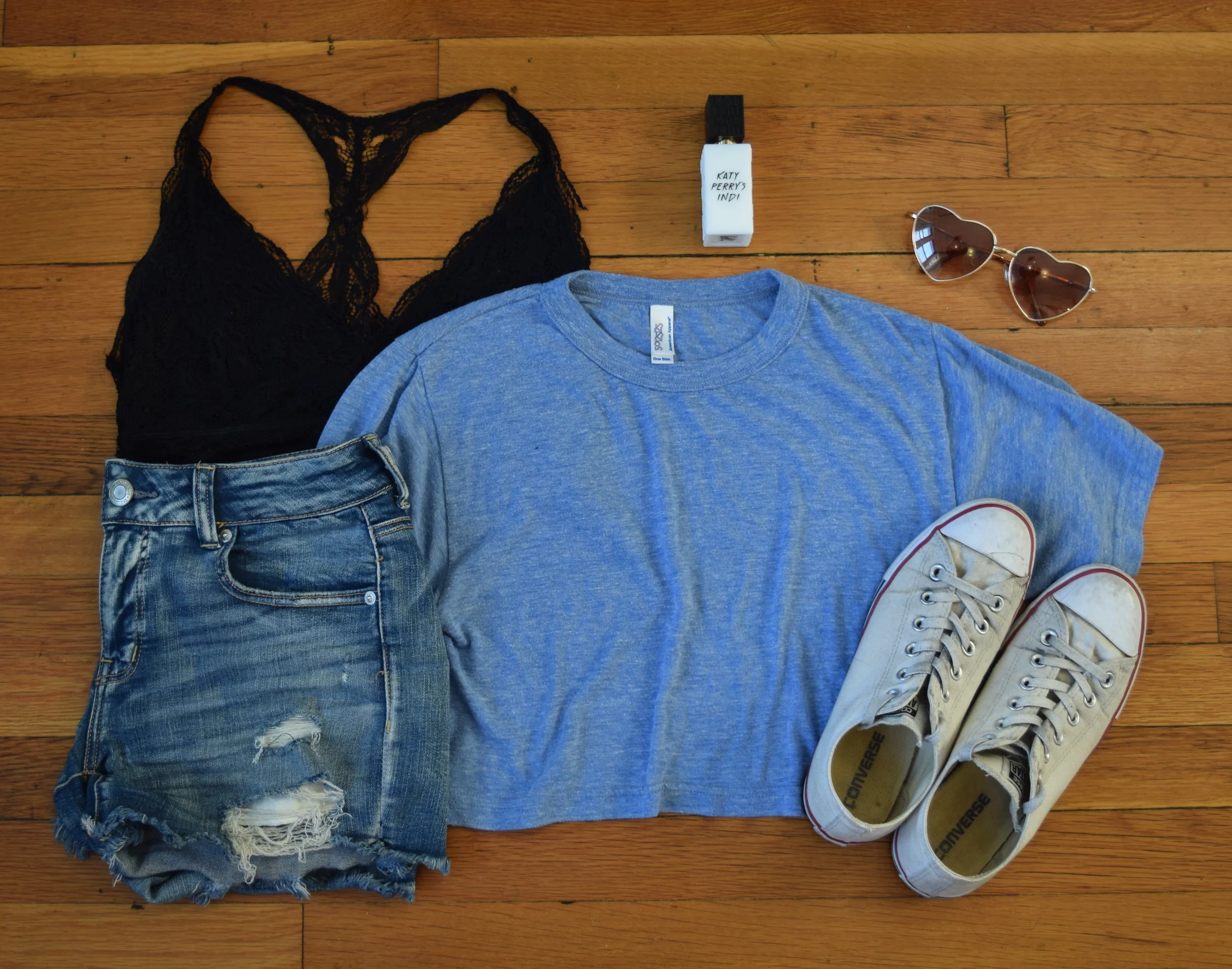 top (no longer being sold by American Apparel ). shorts . bralette . sneakers . perfume . sunglasses . 