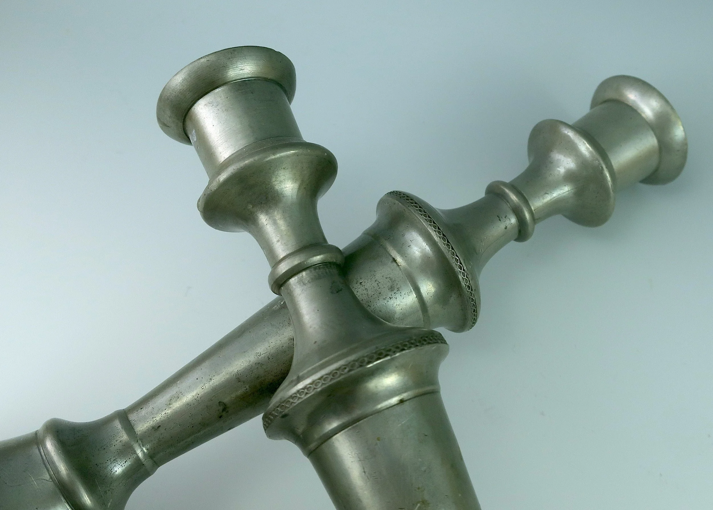 Pair of Tall Pewter Candlesticks circa early 19th cent — MontaineAntiques