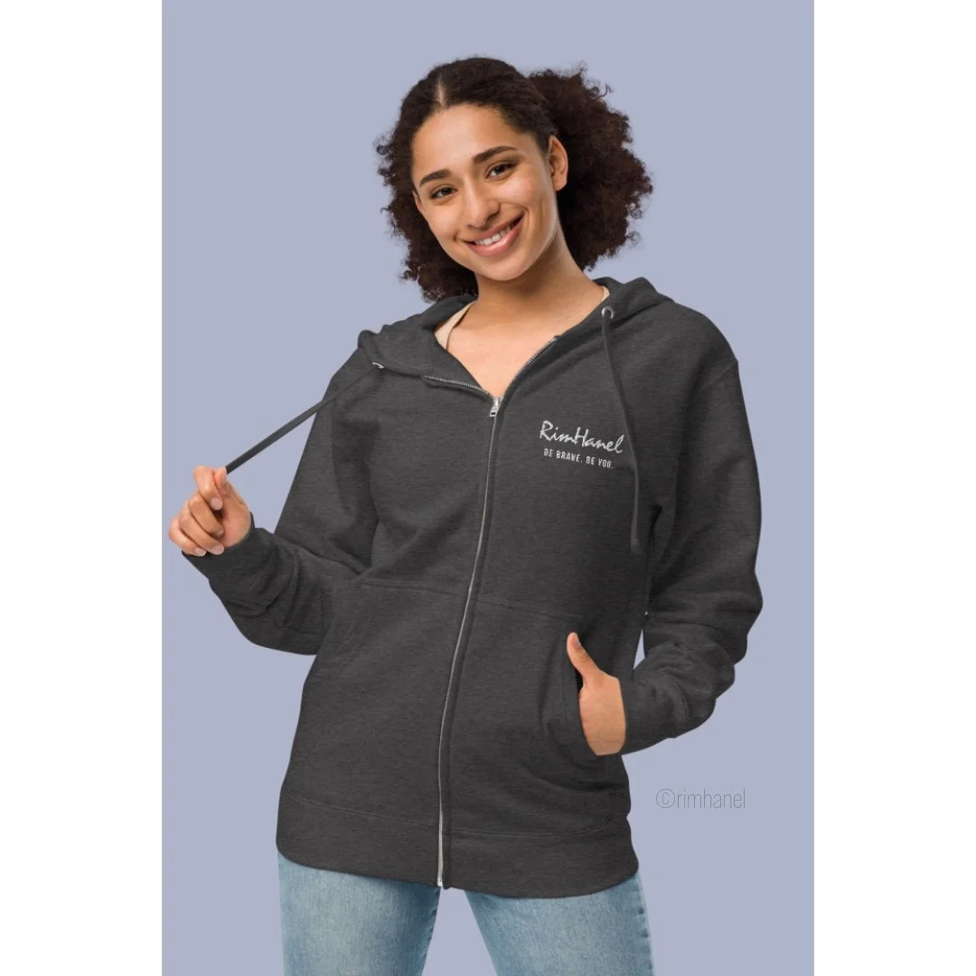 Be Brave Be You Charcoal Unisex Everyday Essential Motivational Zip Fleece Hoodie