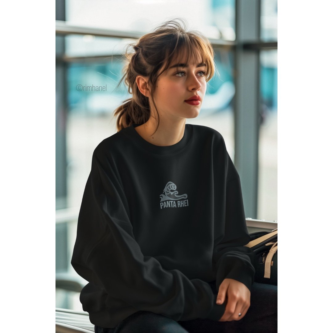 Panta Rhei Black Unisex Heavyweight Comfy Deep Meaning Sweatshirt