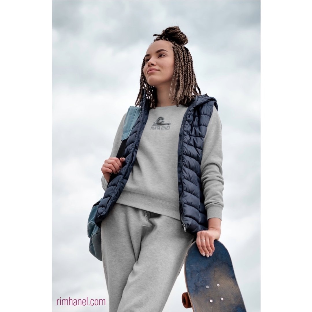 Panta Rhei Philosophy Deep Meaning Embroidered Logo Unisex Grey Sweatshirt