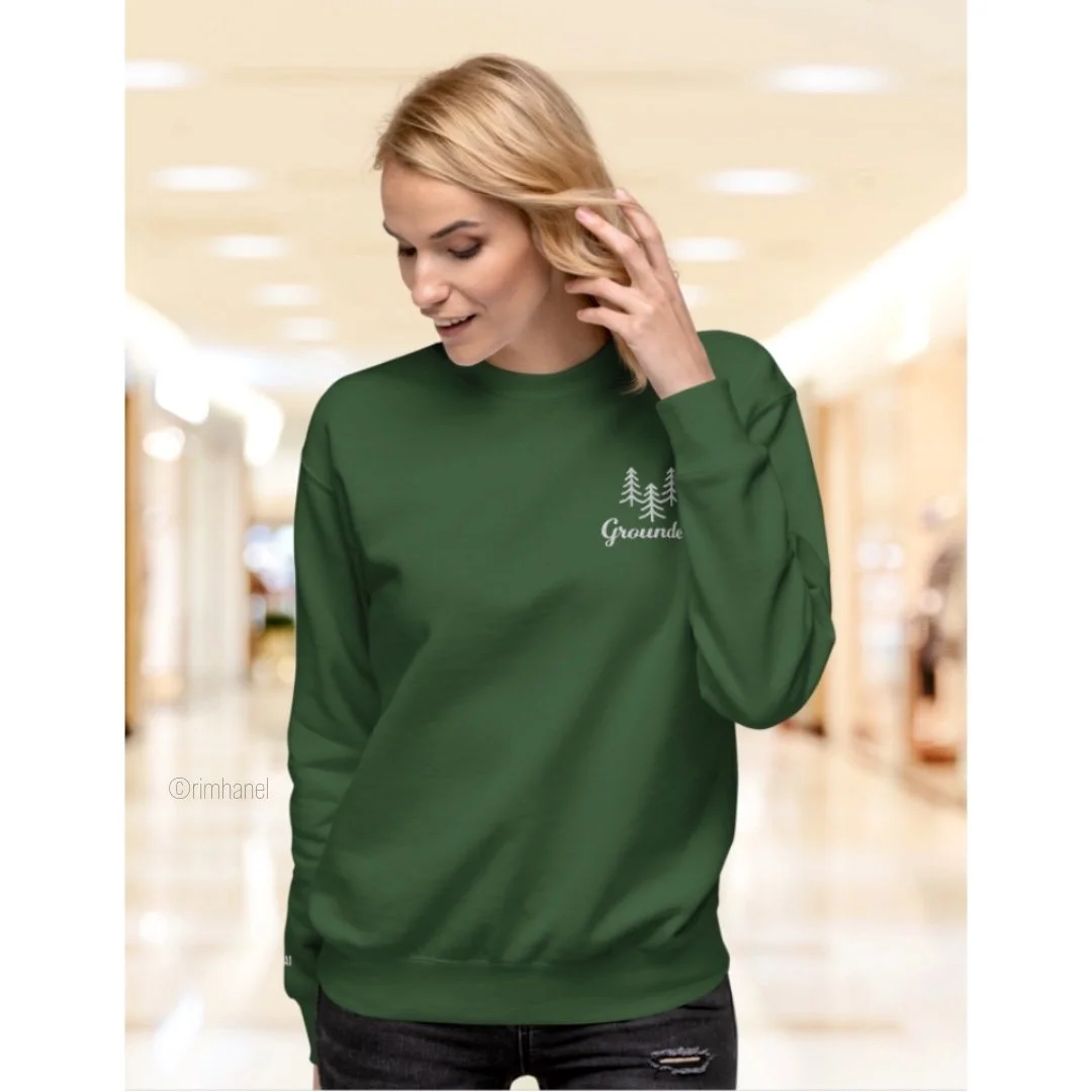 Grounded Embroidered Unisex Comfy Green Sweatshirt