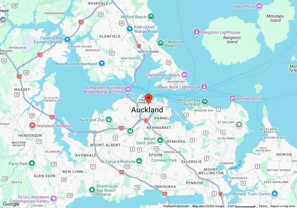 Map showing Michael Thornton's office at 79 Queen Street, Auckland CBD