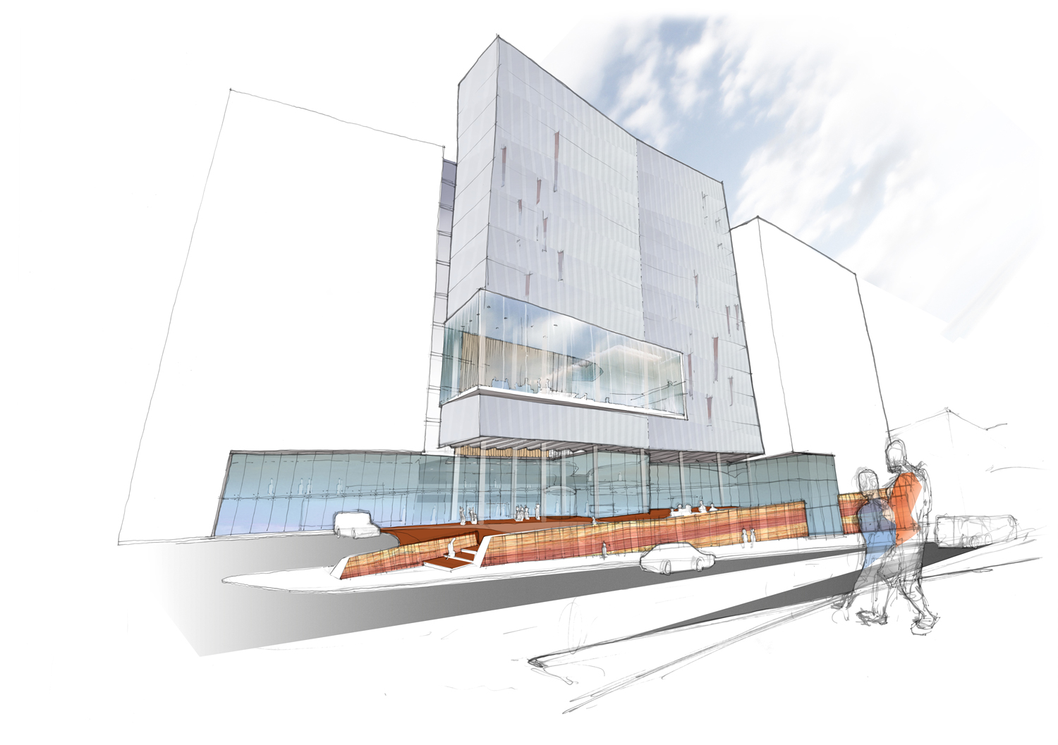  An architectural sketch of a multi-storey building concept for Adelaide. 