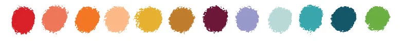 main colour palette for the project. Although I like to use a minimal palette, This collection called for more colours. This made the elements more noticeable and helped create different ambients for the animals.