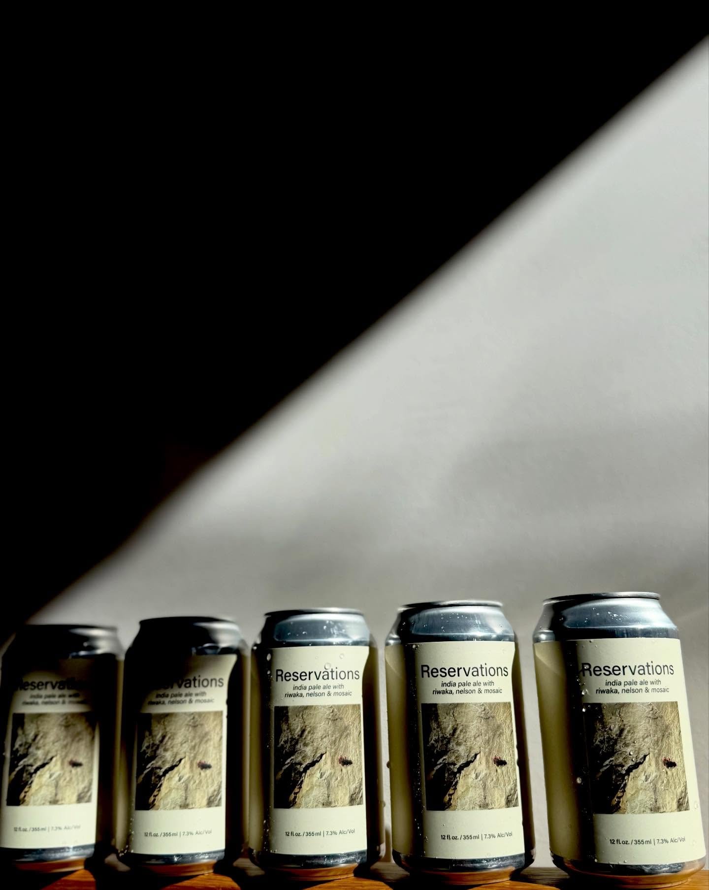 Today we are releasing RESERVATIONS.

RESERVATIONS is a West Coast IPA (7.3%) with Riwaka, Nelson &amp; Mosaic. It has bright and clean citrus flavors that flow through a dry, crisp finish. 

It will be available on draft or in cans to go!
-
-
-
#dri