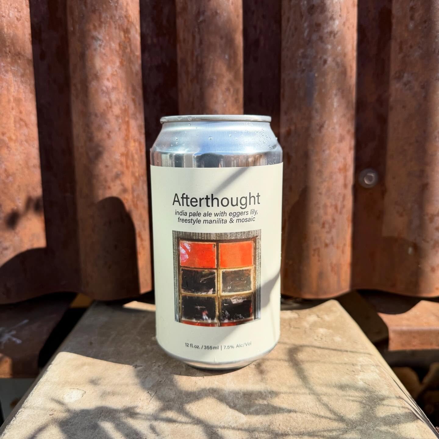 Today we are releasing AFTER THOUGHT 

AFTER THOUGHT is a Hazy IPA(7.5%) hopped with @eggershops Lily, @freestylehops Manilita and Mosaic. It has notes of ripe mangoes, limeade, dried apricots and dank guava. 

It will be available on draft or in can