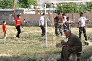 Children having a blast at the new World Orphans soccer field in Iraq.