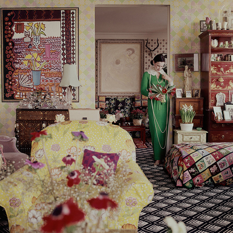 Gloria Vanderbilt in her living room, photographed by Horst P. Horst, Vogue, June 1975