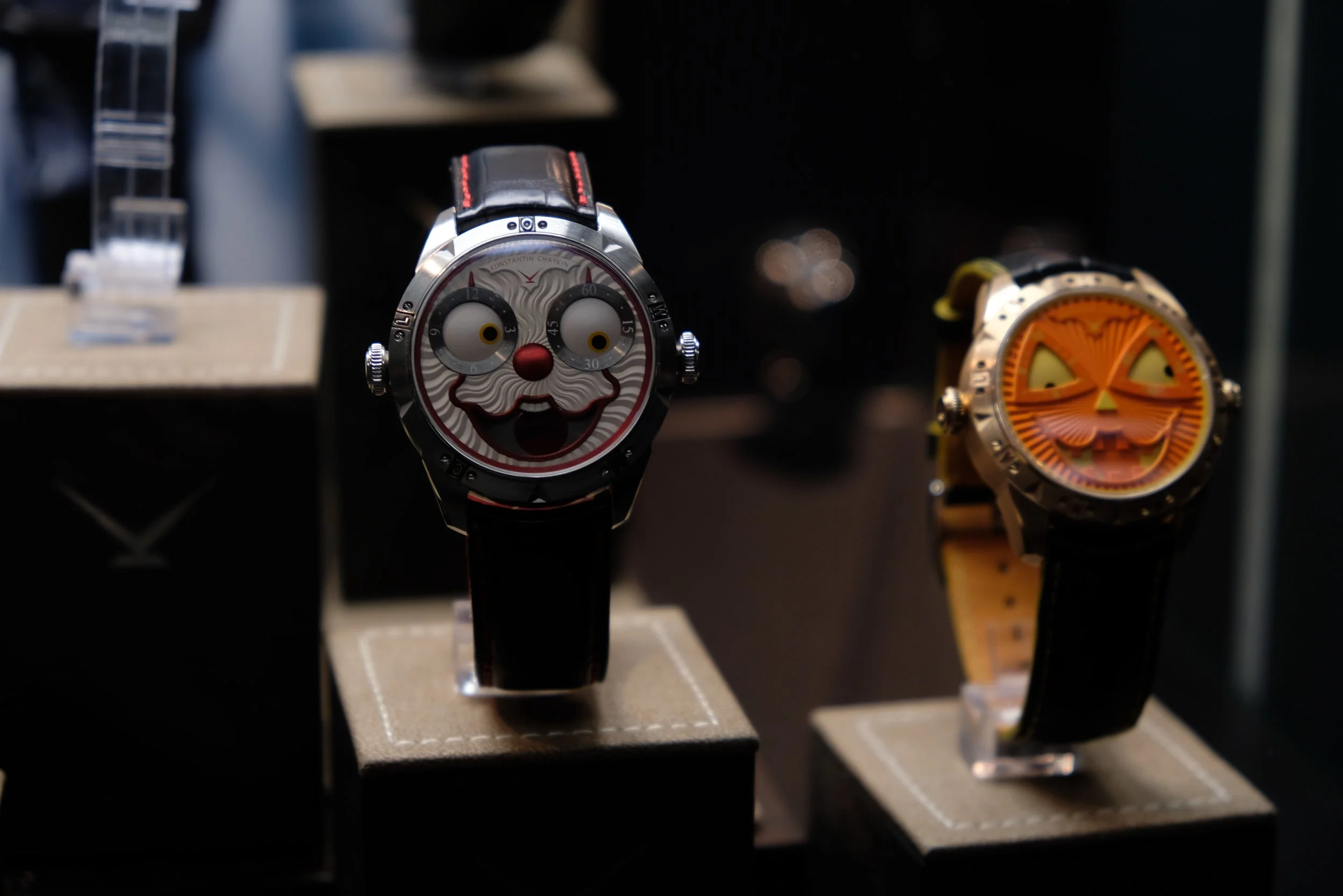 PHOTO COURTESY OF THE RIVERDALE REVIEW KONSTANTIN CHAYKIN JOKER WATCH (LEFT), AND THEIR NEW RELEASE JOKER HALLOWEEN (RIGHT)