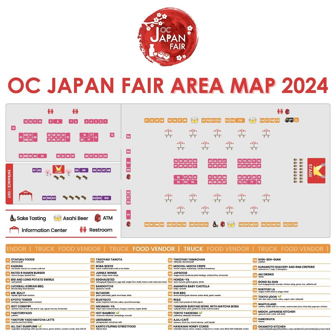 Check out all the vendors including food and merchandise for #ocjapanfair2024 ✨ For better view, visit our website for full list!🌸

Thank you for all the vendors joining us, and we can&rsquo;t wait to spend the three days and have fun! See you all s