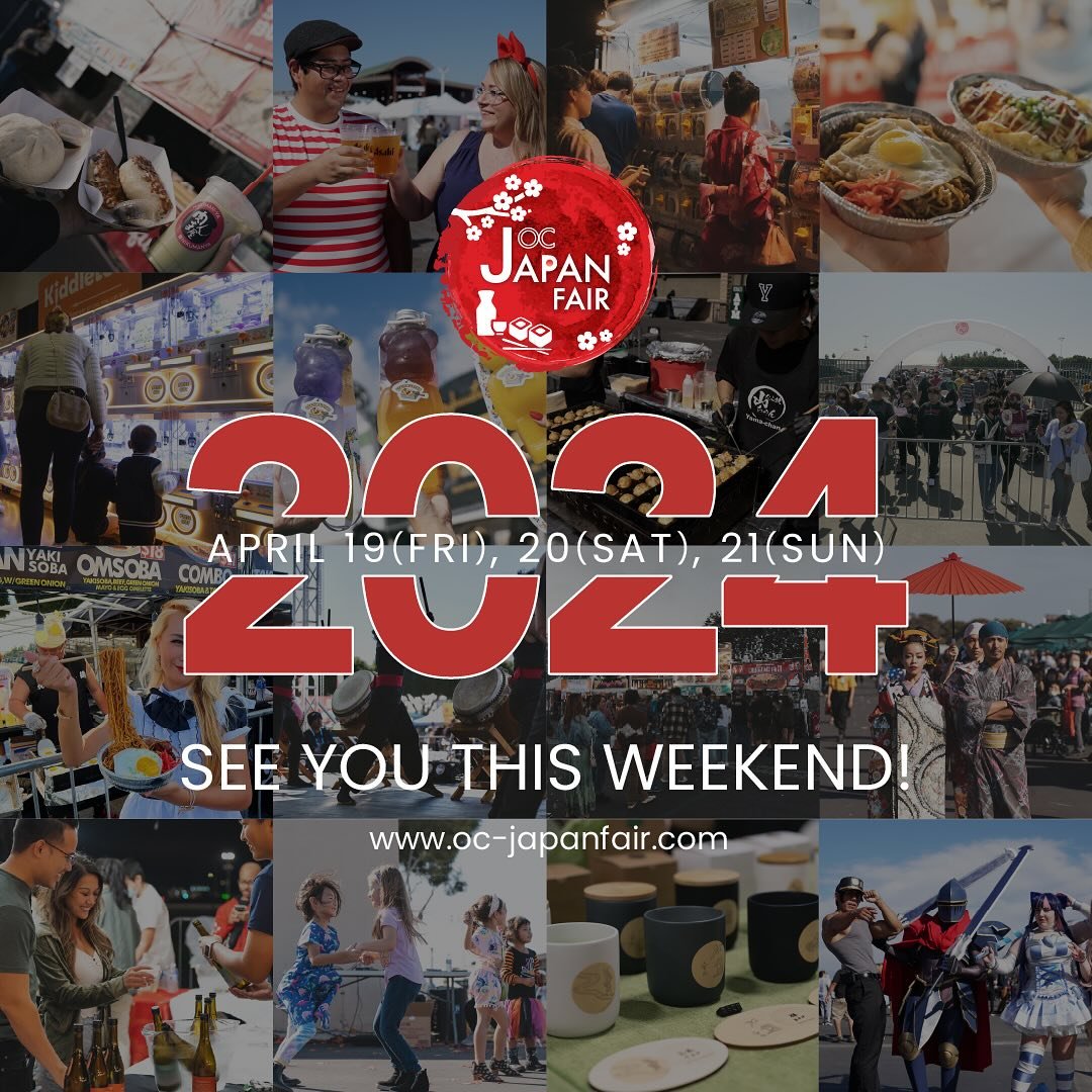 THIS WEEKEND!! Are you all excited?🌸✨ Make sure to use the hashtag #ocjapanfair2024 and share us the fun time!❤️

🗓️ Date
4/19 (FRI) 5:00PM-11:00PM
4/20 (SAT) 12:00PM-10:00PM
4/21 (SUN) 11:00AM-7:00PM

📍Location
88 Fair Dr, Costa Mesa, CA 92626

T