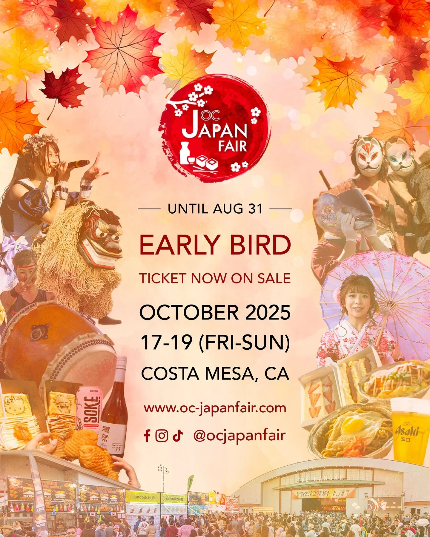 Save on your ticket by purchasing an Early Bird ticket&mdash;Offer ends on August 31st!🪭 Join us this October for the largest Japanese festival in SoCal! Plan ahead and save on admission today🇯🇵

📍 88 Fair Dr, Costa Mesa, CA 92626

🗓️ October 20