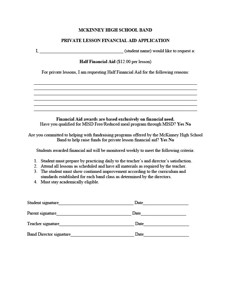 Financial Aid Application — McKinney High School Royal Pride Band