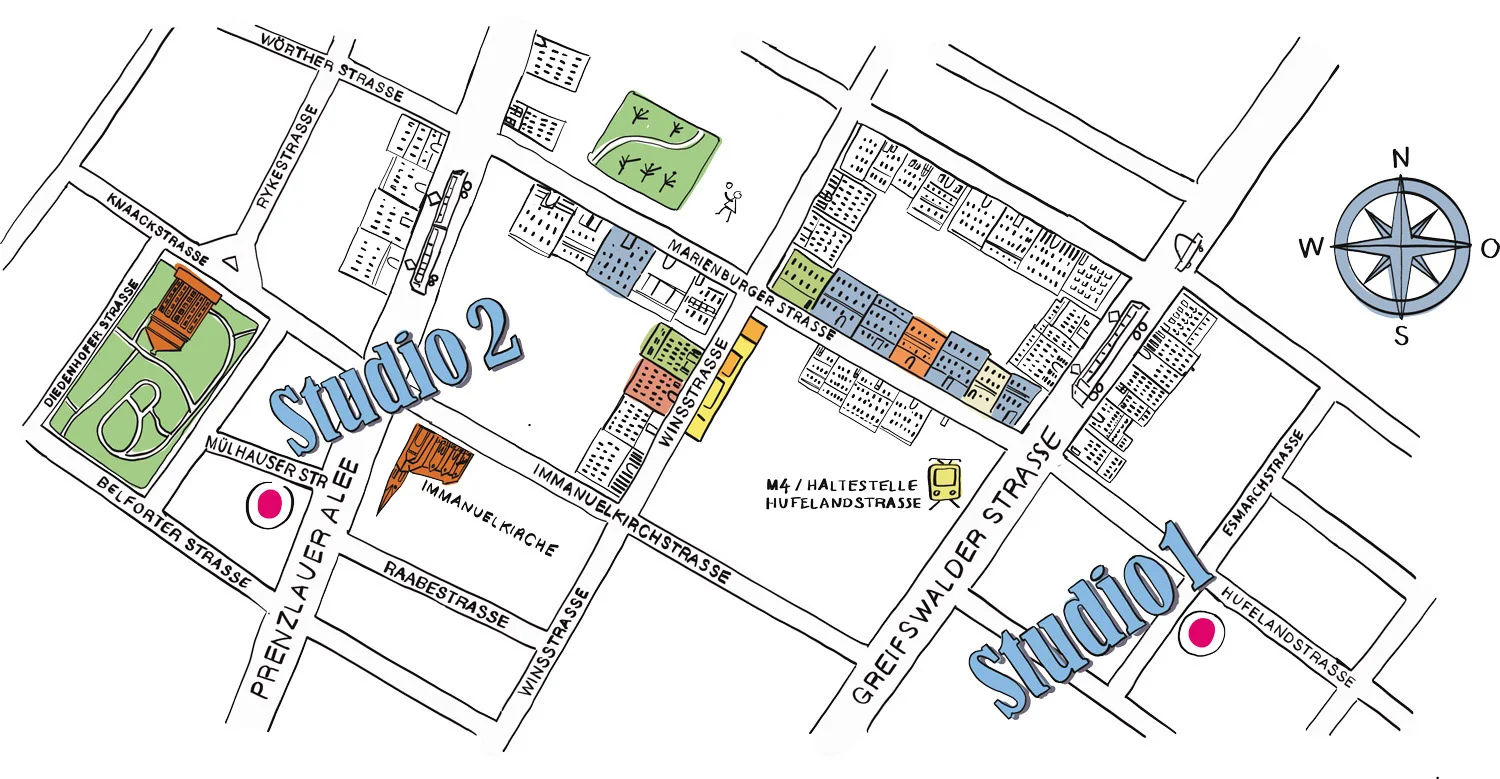 Studio 2: The Center, Mülhauser Str. 6, 10405 Berlin Studio 1: The Center, Esmarchstr. 5, 10407 Berlin