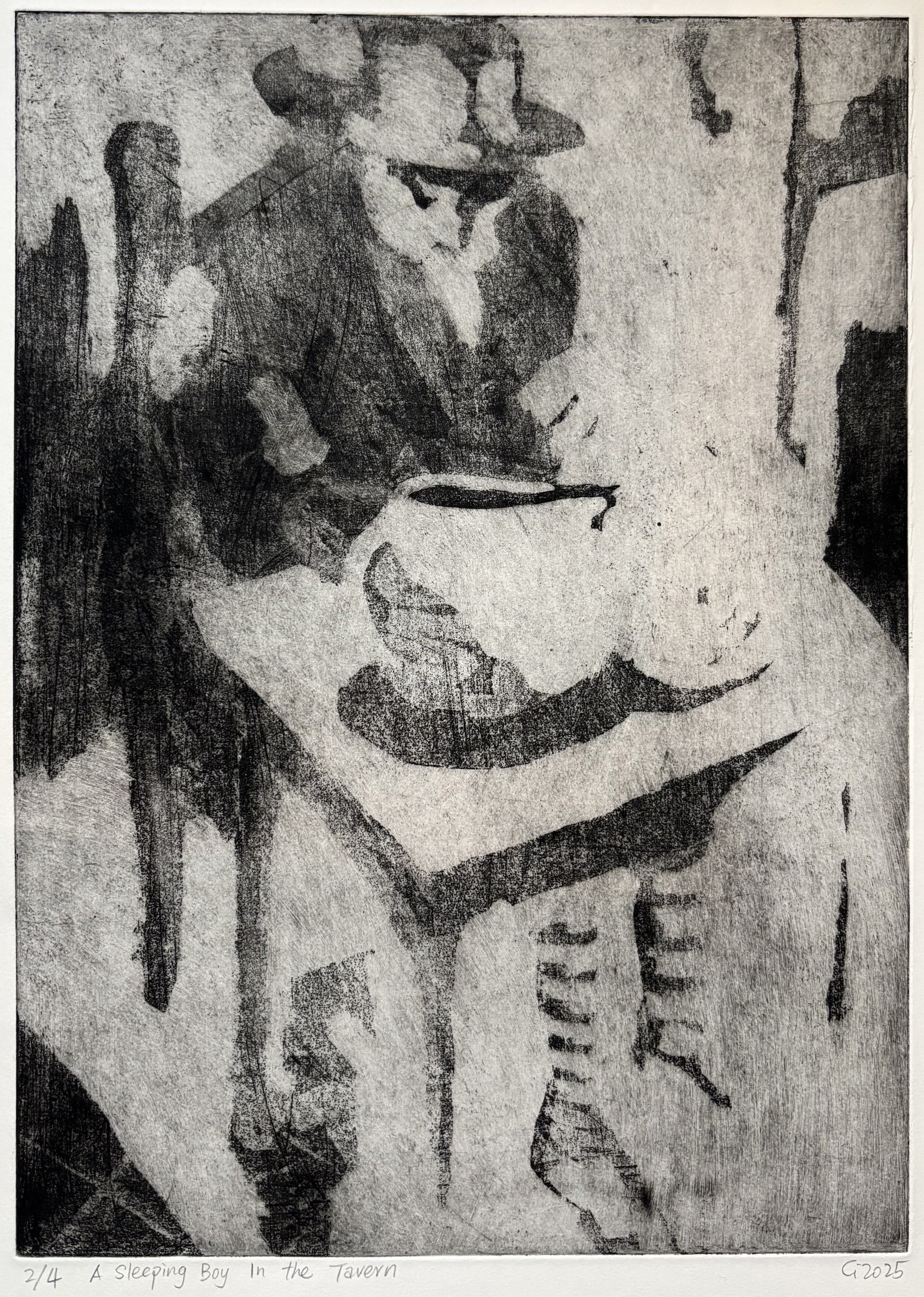 a sleeping boy in tavern